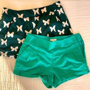Set of 2: Jcrew shorts, butterfly patterned and green
